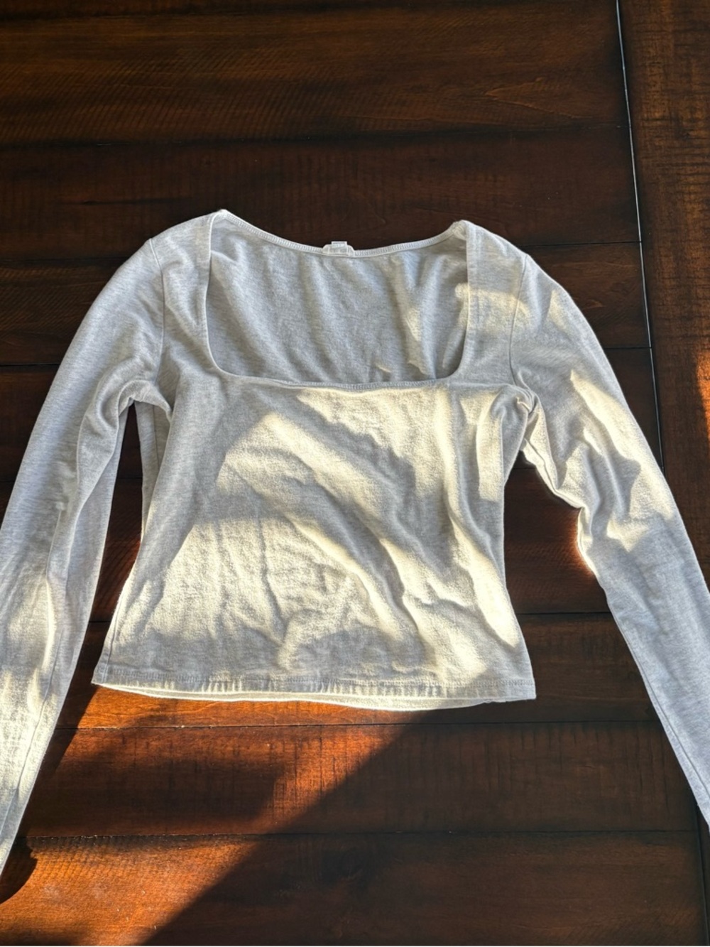 Garage Light Gray Square-Neck Long Sleeve Top